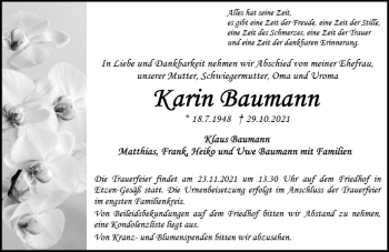 Traueranzeige von Karin Baumann von vrm-trauer
