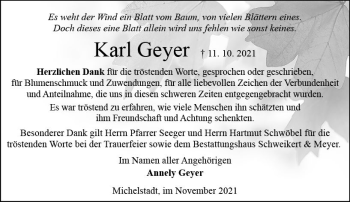 Traueranzeige von Karl Geyer von vrm-trauer