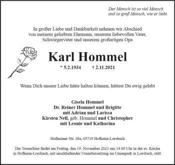 Traueranzeige von Karl Hommel von vrm-trauer
