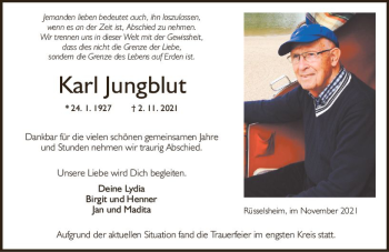 Traueranzeige von Karl Jungblut von vrm-trauer