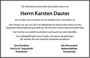 Traueranzeige von Karsten Dauter von vrm-trauer