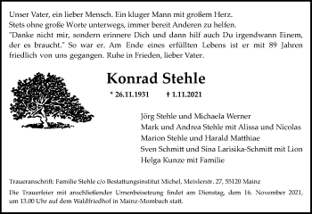 Traueranzeige von Konrad Stehle von vrm-trauer