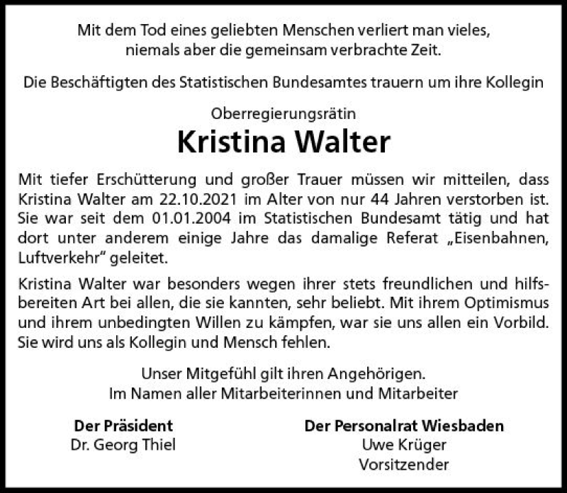  Traueranzeige für Kristina Walter vom 03.11.2021 aus vrm-trauer