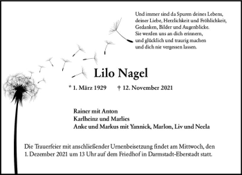 Traueranzeige von Lilo Nagel von vrm-trauer