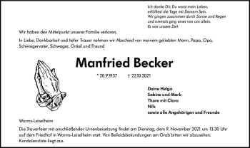 Traueranzeige von Manfried Becker von vrm-trauer