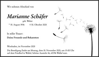 Traueranzeige von Marianne Schäfer von vrm-trauer