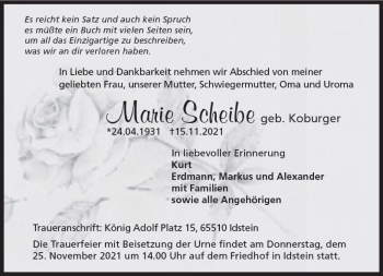 Traueranzeige von Marie Scheibe von vrm-trauer