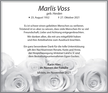 Traueranzeige von Marlis Voss von vrm-trauer