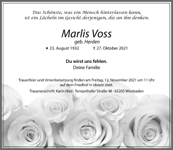 Traueranzeige von Marlis Voss von vrm-trauer
