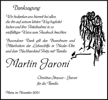 Traueranzeige von Martin Jaroni von vrm-trauer