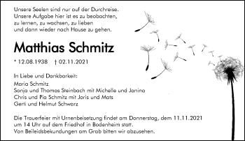 Traueranzeige von Matthias Schmitz von vrm-trauer