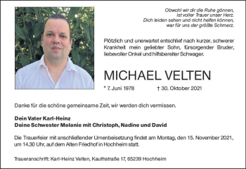 Traueranzeige von Michael Velten von vrm-trauer