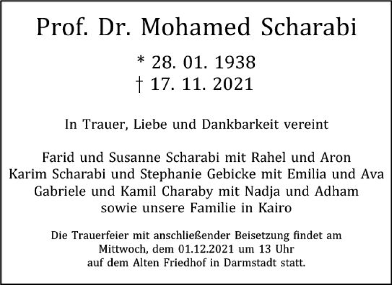  Traueranzeige für Mohamed Scharabi vom 30.11.2021 aus vrm-trauer
