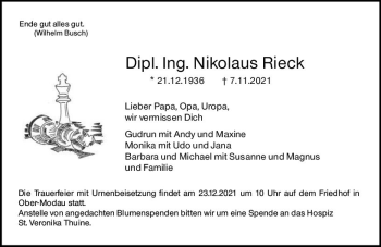 Traueranzeige von Nikolaus Rieck von vrm-trauer