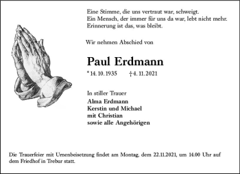 Traueranzeige von Paul Erdmann von vrm-trauer
