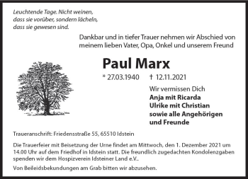 Traueranzeige von Paul Marx von vrm-trauer