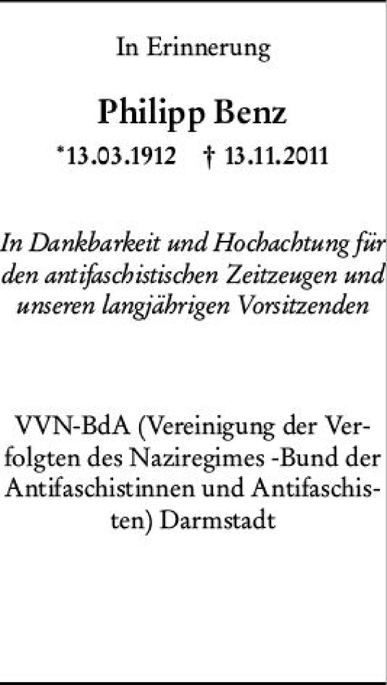  Traueranzeige für Philipp Benz vom 13.11.2021 aus vrm-trauer