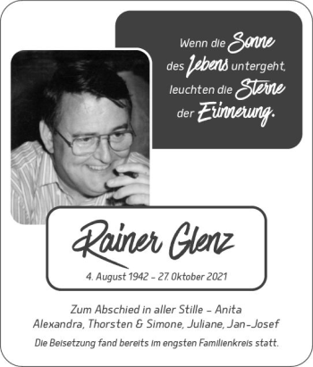 Traueranzeige von Rainer Glenz von vrm-trauer