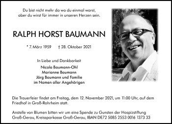 Traueranzeige von Ralph Horst Baumann von vrm-trauer