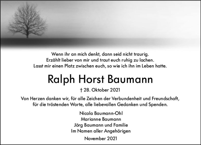  Traueranzeige für Ralph Horst Baumann vom 20.11.2021 aus vrm-trauer