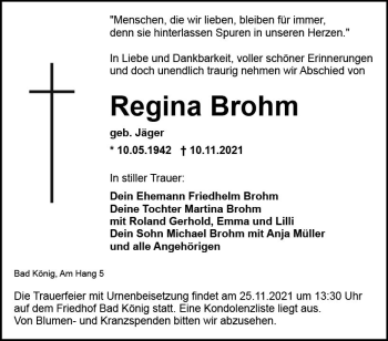 Traueranzeige von Regina Brohm von vrm-trauer
