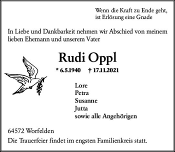 Traueranzeige von Rudi Oppl von vrm-trauer