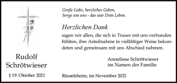 Traueranzeige von Rudolf Schrötwieser von vrm-trauer