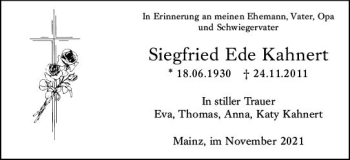 Traueranzeige von Siegfried Ede Kahnert von vrm-trauer
