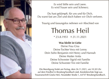 Traueranzeige von Thomas Heil von vrm-trauer
