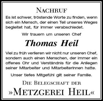 Traueranzeige von Thomas Heil von vrm-trauer