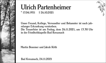 Traueranzeige von Ulrich Partenheimer von vrm-trauer