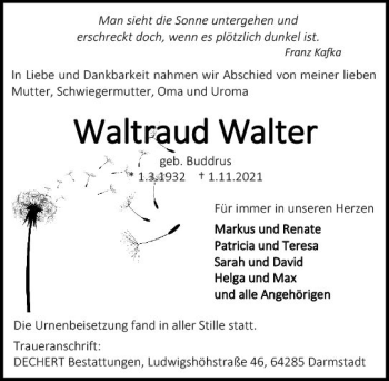 Traueranzeige von Waltraud Walter von vrm-trauer