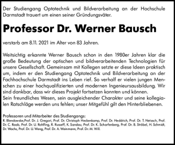 Traueranzeige von Werner Bausch von vrm-trauer