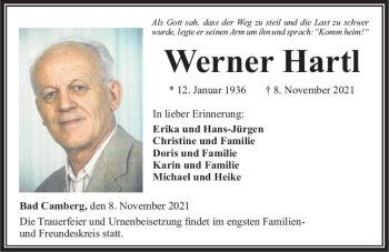 Traueranzeige von Werner Hartl von  Camberger Anzeiger