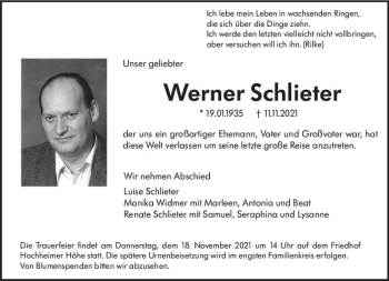 Traueranzeige von Werner Schlieter von vrm-trauer