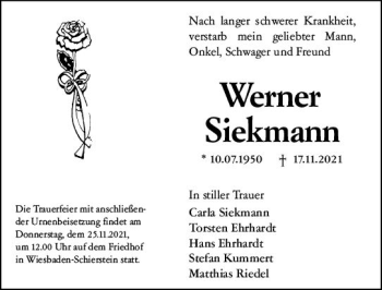 Traueranzeige von Werner Siekmann von vrm-trauer