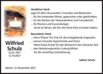 Traueranzeige von Wilfried Schulz von vrm-trauer