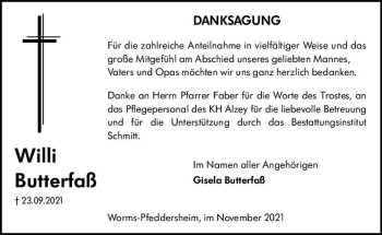 Traueranzeige von Willi Butterfaß von vrm-trauer