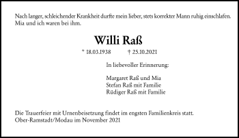 Traueranzeige von Willi Raß von vrm-trauer