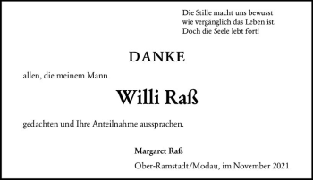Traueranzeige von Willi Raß von vrm-trauer