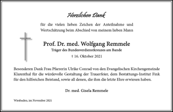 Traueranzeige von Wolfgang Remmele von vrm-trauer
