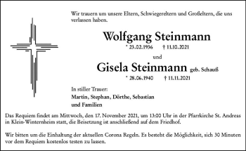 Traueranzeige von Wolfgang Steinmann von vrm-trauer