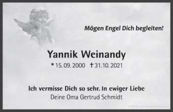 Traueranzeige von Yannik Weinandy von vrm-trauer