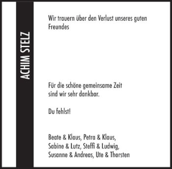 Traueranzeige von Achim Stelz von vrm-trauer
