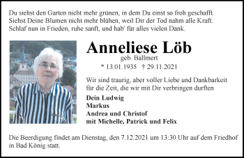 Traueranzeige von Anneliese Löb von vrm-trauer