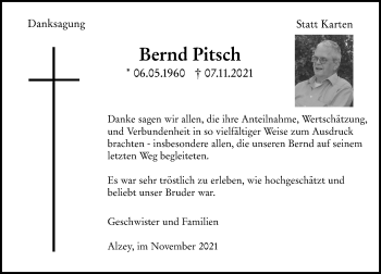 Traueranzeige von Bernd Pitsch von vrm-trauer
