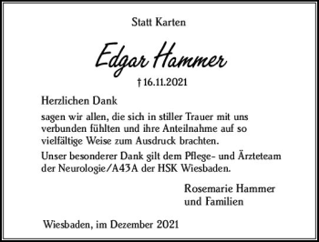 Traueranzeige von Edgar Hammer von vrm-trauer