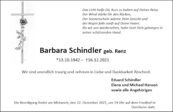 Traueranzeige von Barbara Schindler von vrm-trauer