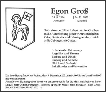 Traueranzeige von Egon Groß von vrm-trauer