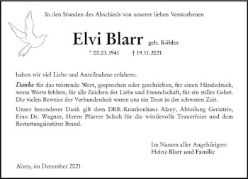 Traueranzeige von Elci Blarr von vrm-trauer